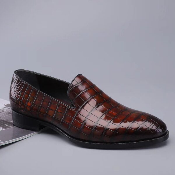 Men's Slip On Loafer Shoes, Genuine Crocodile Leather Casual Dress Shoes Vintage Brown - Image 5