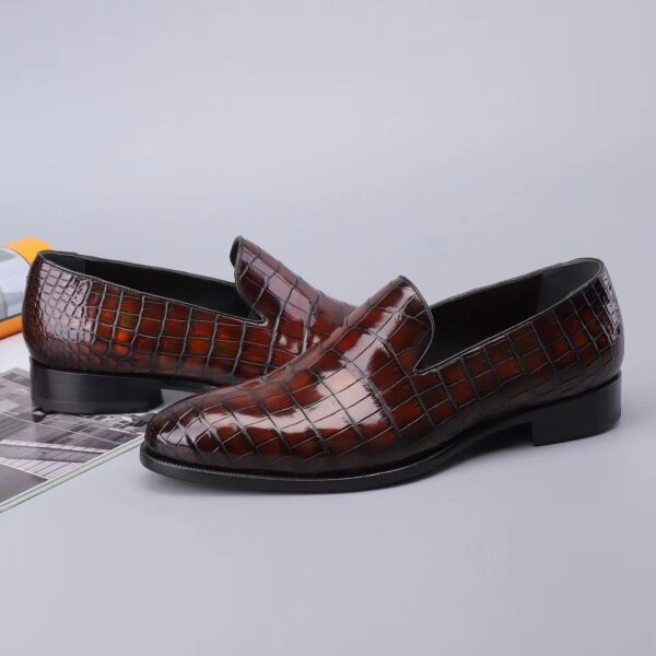 Men's Slip On Loafer Shoes, Genuine Crocodile Leather Casual Dress Shoes Vintage Brown - Image 3