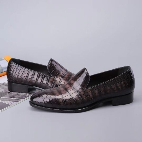 Men's Slip On Loafer Shoes, Genuine Crocodile Leather Casual Dress Shoes Vintage Grey - Image 4