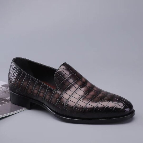 Men's Slip On Loafer Shoes, Genuine Crocodile Leather Casual Dress Shoes Vintage Grey - Image 3