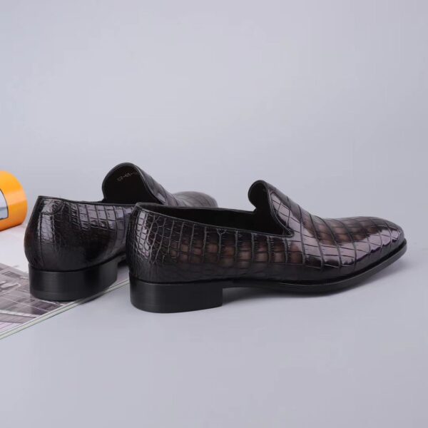 Men's Slip On Loafer Shoes, Genuine Crocodile Leather Casual Dress Shoes Vintage Grey - Image 5