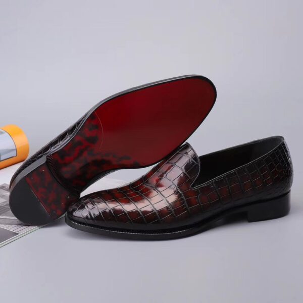 Men's Slip On Loafer Shoes, Genuine Crocodile Leather Casual Dress Shoes Vintage Wine Red - Image 6