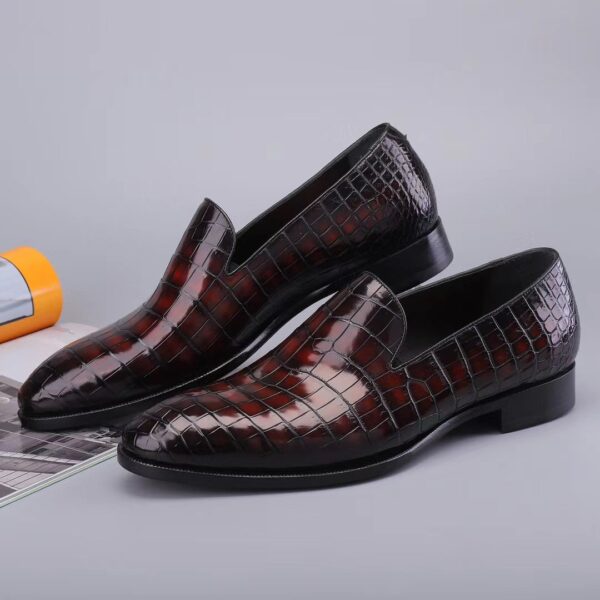 Men's Slip On Loafer Shoes, Genuine Crocodile Leather Casual Dress Shoes Vintage Wine Red