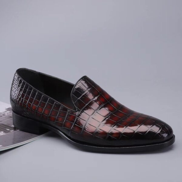 Men's Slip On Loafer Shoes, Genuine Crocodile Leather Casual Dress Shoes Vintage Wine Red - Image 3