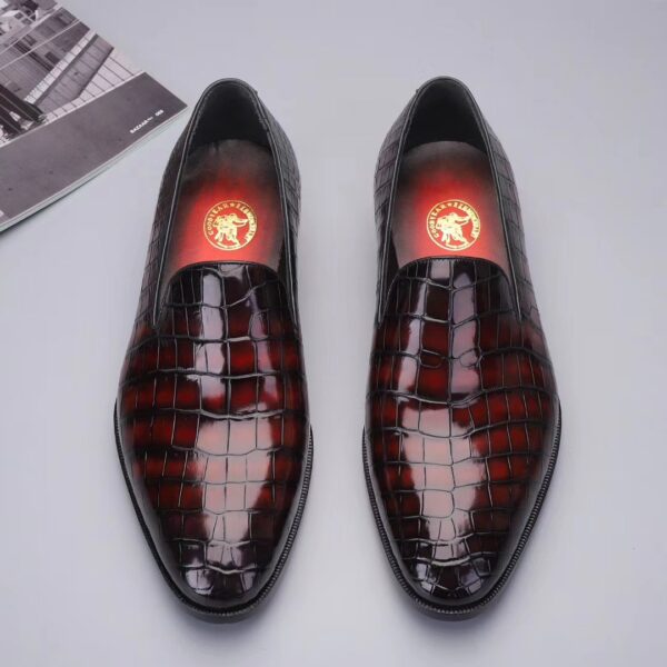 Men's Slip On Loafer Shoes, Genuine Crocodile Leather Casual Dress Shoes Vintage Wine Red - Image 2