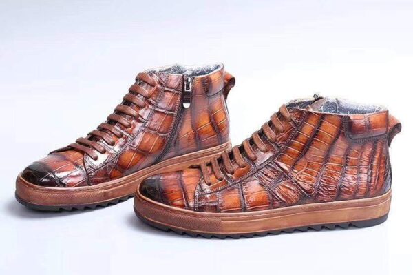 Mens Brushed Crocodile Leather Lace Up Shoes,Tan - Image 5