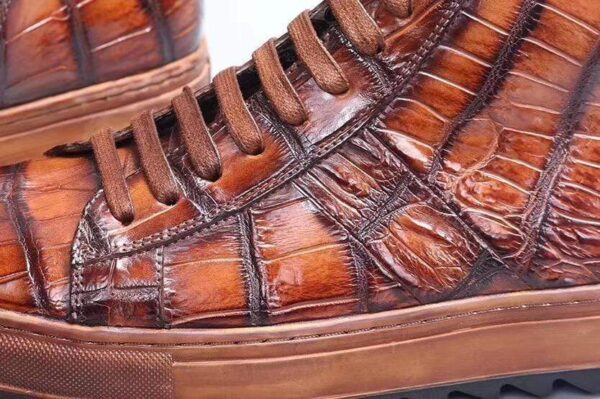 Mens Brushed Crocodile Leather Lace Up Shoes,Tan - Image 6