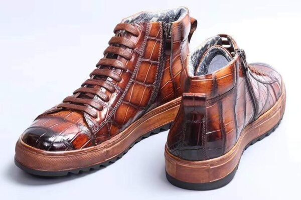 Mens Brushed Crocodile Leather Lace Up Shoes,Tan - Image 7