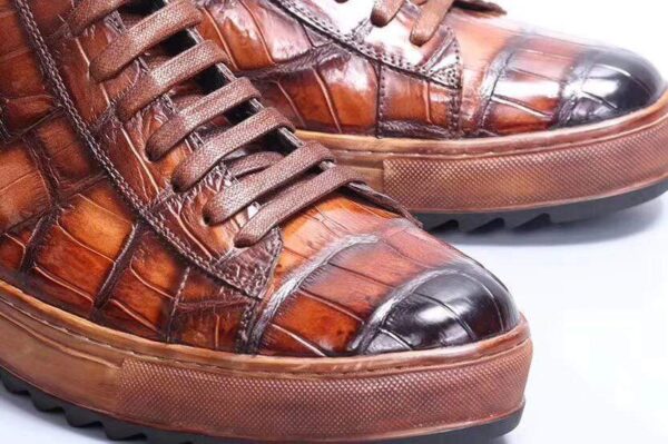 Mens Brushed Crocodile Leather Lace Up Shoes,Tan - Image 4