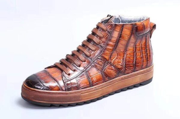 Mens Brushed Crocodile Leather Lace Up Shoes,Tan - Image 3