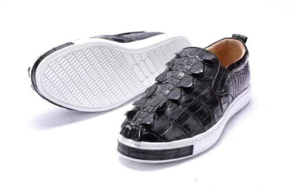 Mens Crocodile Bone Leather Driving Shoes  Slip on Flats Walking Shoes Black - Image 3