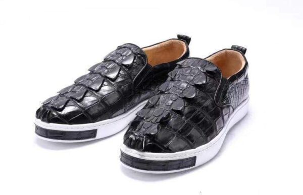 Mens Crocodile Bone Leather Driving Shoes  Slip on Flats Walking Shoes Black - Image 2