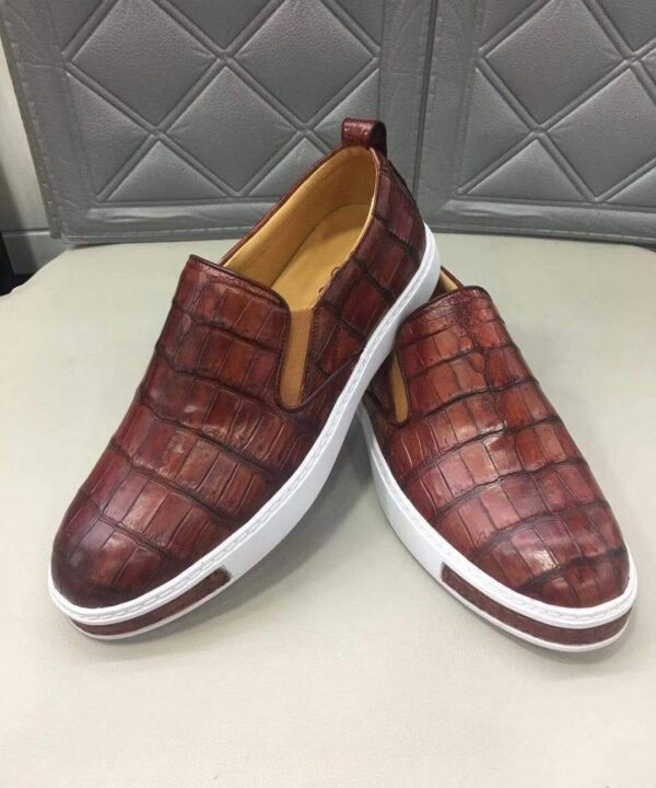 Mens Crocodile Leather Brown Driving Shoes  Slip on Flats Walking Shoes - Image 4