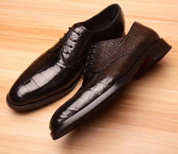 Mens Crocodile  Leather Derby Lace Up Shoes - Image 2