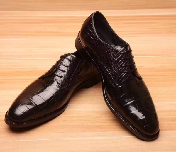 Mens Crocodile  Leather Derby Lace Up Shoes - Image 4