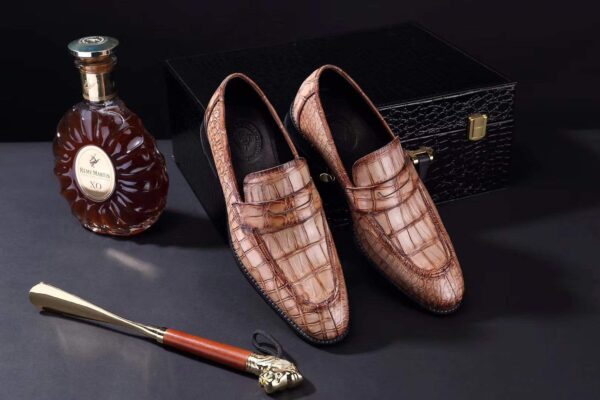 Mens Crocodile Leather Penny Loafer Shoes - Image 2