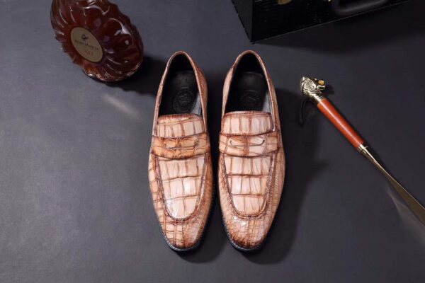 Mens Crocodile Leather Penny Loafer Shoes