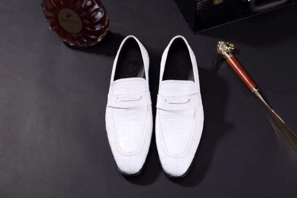 Mens Crocodile Leather Penny Loafer Shoes White