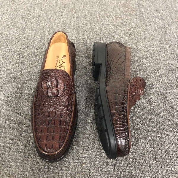 Mens Crocodile Leather Penny Slip-On Driving Loafer Shoes - Image 5