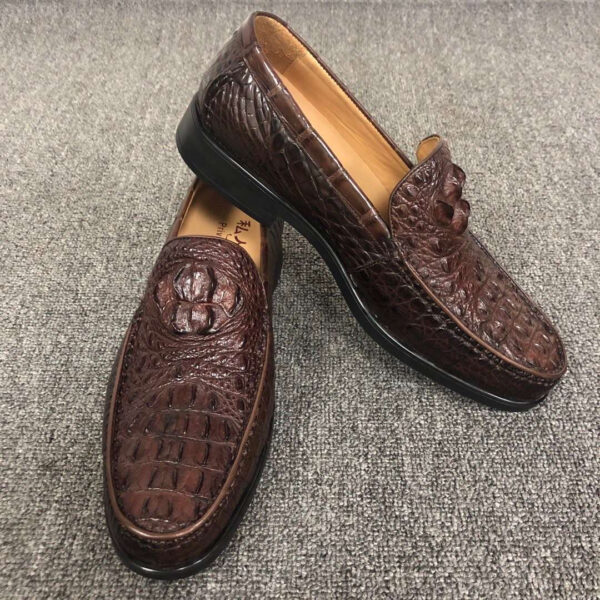 Mens Crocodile Leather Penny Slip-On Driving Loafer Shoes - Image 6