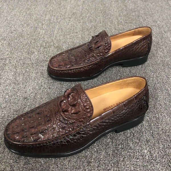 Mens Crocodile Leather Penny Slip-On Driving Loafer Shoes - Image 3