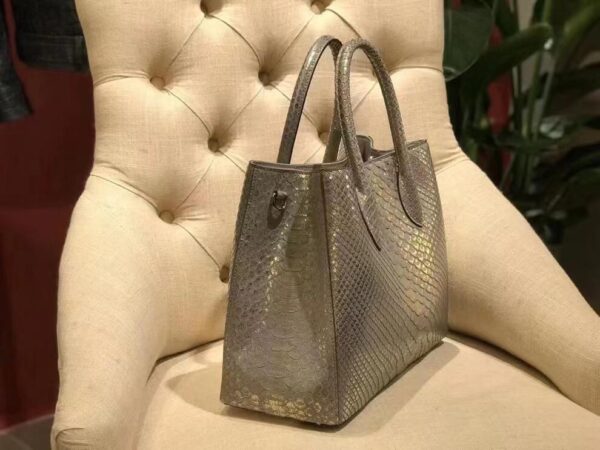 Python Leather Tote Shoulder Cross Body Bags For Women Silver - Image 3