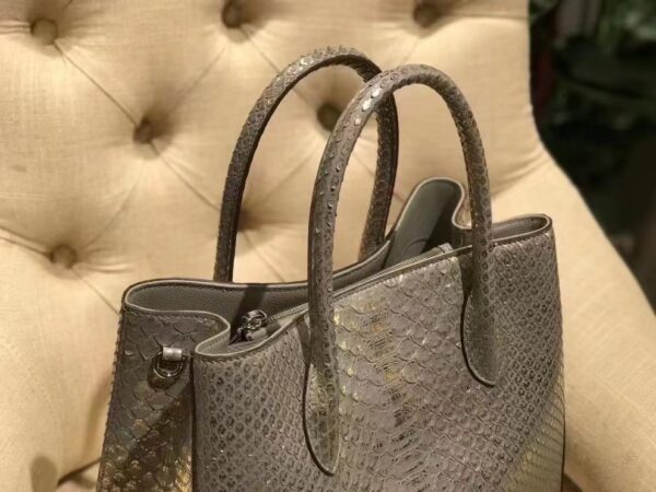 Python Leather Tote Shoulder Cross Body Bags For Women Silver - Image 6