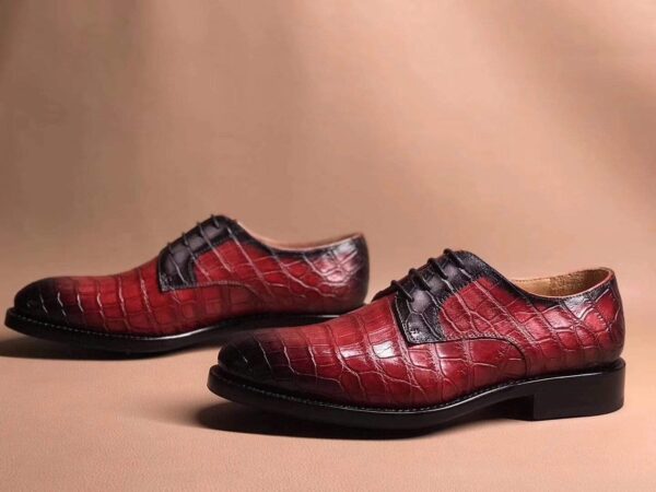 Red Crocodile Leather Lace Up Shoes - Image 4