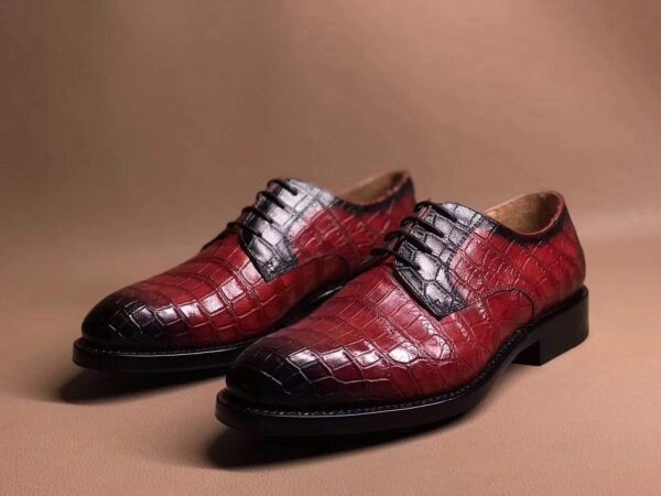 Red Crocodile Leather Lace Up Shoes