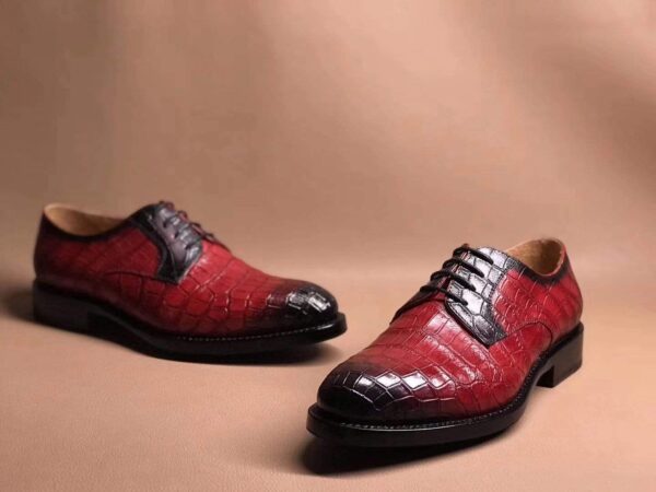 Red Crocodile Leather Lace Up Shoes - Image 3