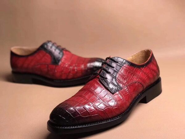 Red Crocodile Leather Lace Up Shoes - Image 6