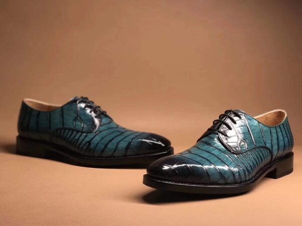 Turquoise Green Crocodile Leather Lace Up Shoes - Image 4