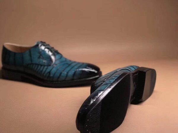 Turquoise Green Crocodile Leather Lace Up Shoes - Image 5