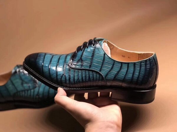 Turquoise Green Crocodile Leather Lace Up Shoes - Image 6