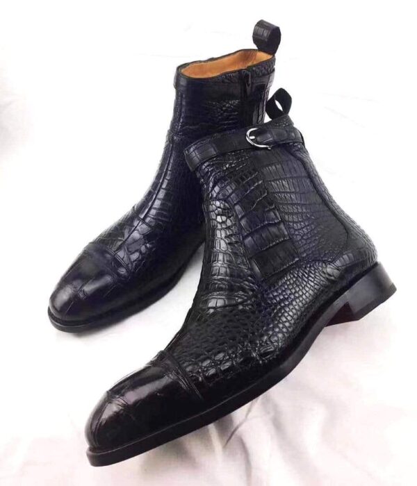 Vintage Crocodile Belly Leather Short Booties Ankle Boots Winter Men's Martin Boots Shoes - Image 7