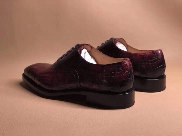 Wine Red Crocodile Leather Lace Up Shoes - Image 2