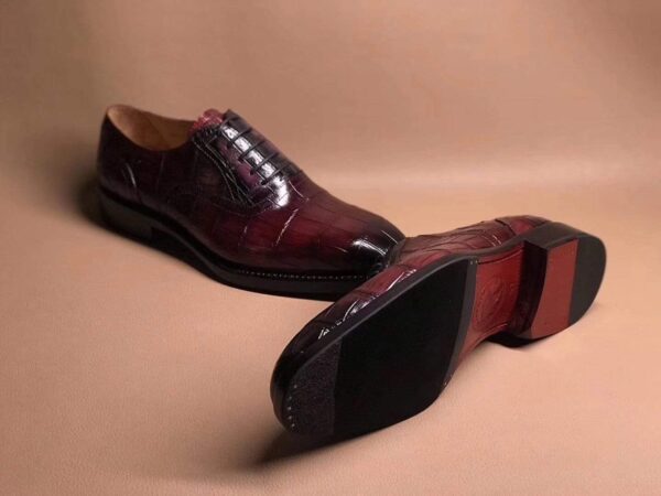 Wine Red Crocodile Leather Lace Up Shoes - Image 4