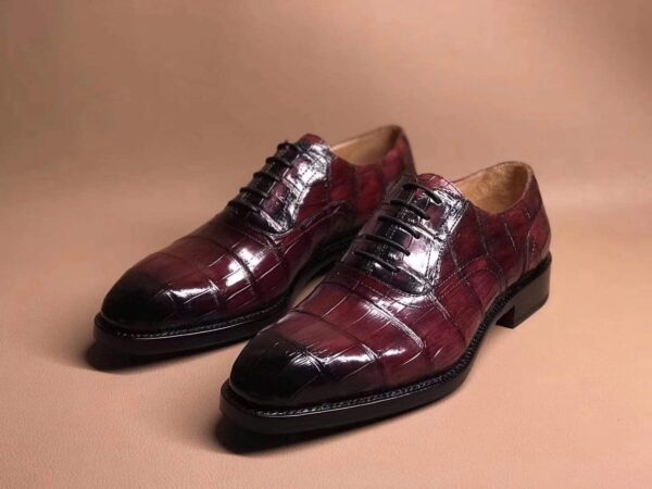 Wine Red Crocodile Leather Lace Up Shoes