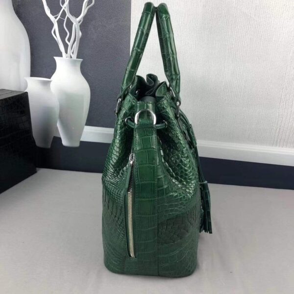 Women Crocodile Leather Drawstring Shoulder Handle Bag - Image 6