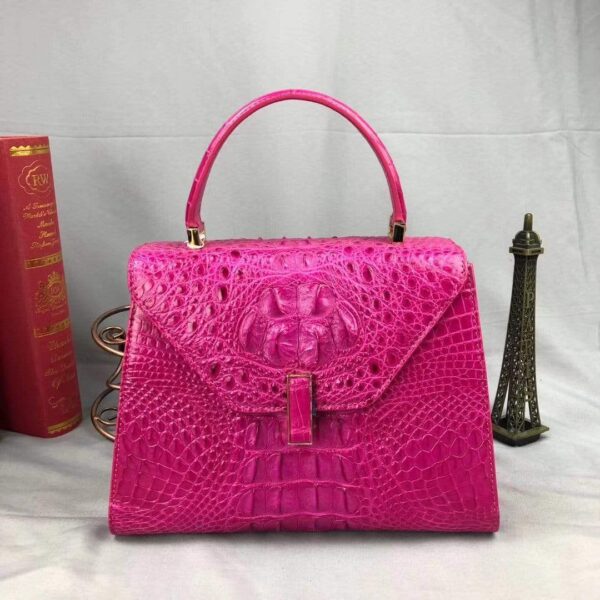 Women Crocodile Leather Top Handle Bags Peach