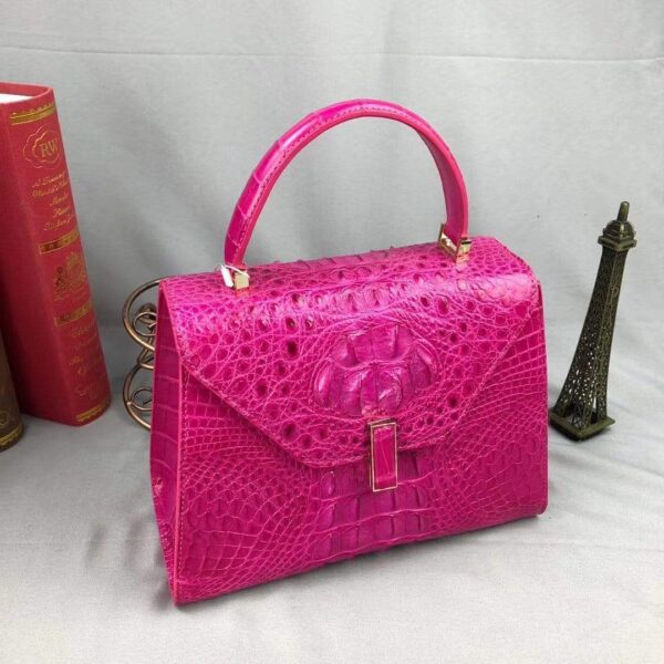 Women Crocodile Leather Top Handle Bags Peach - Image 3