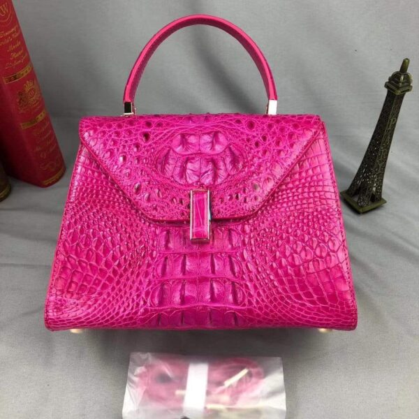 Women Crocodile Leather Top Handle Bags Peach - Image 4