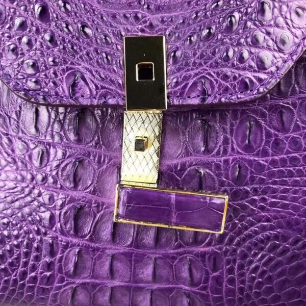 Women Crocodile Leather Top Handle Bags Purple - Image 5