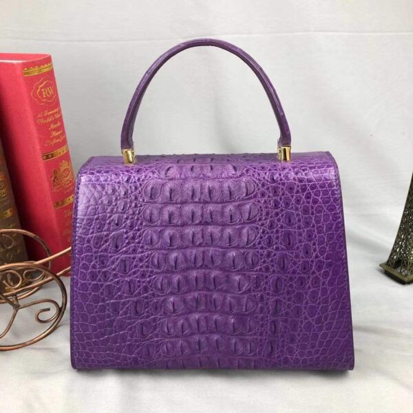 Women Crocodile Leather Top Handle Bags Purple - Image 2