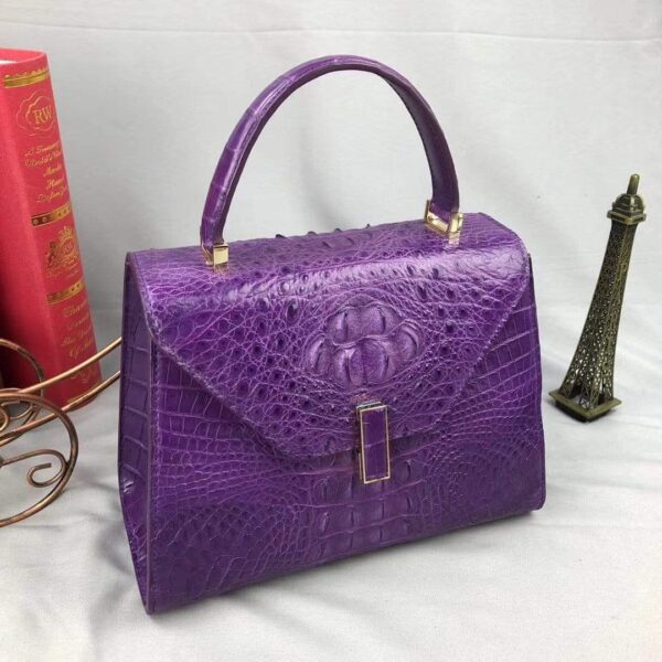 Women Crocodile Leather Top Handle Bags Purple - Image 3