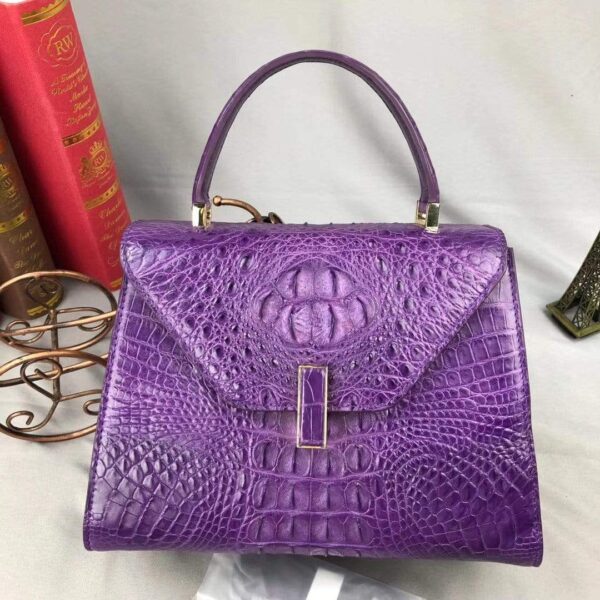 Women Crocodile Leather Top Handle Bags Purple - Image 4