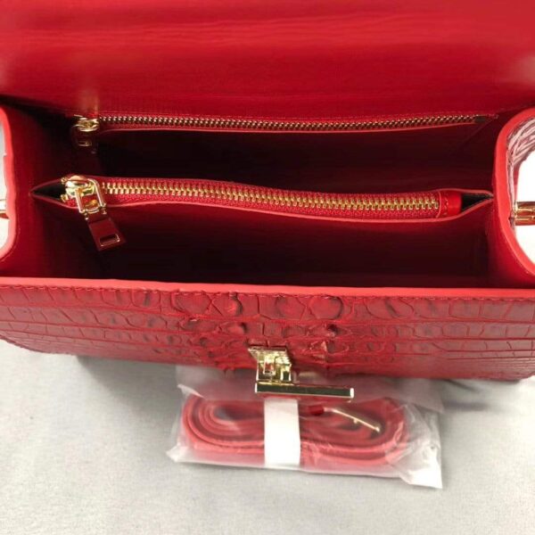 Women Crocodile Leather Top Handle Bags Red - Image 6