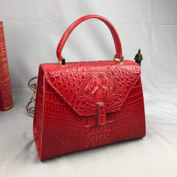 Women Crocodile Leather Top Handle Bags Red - Image 3