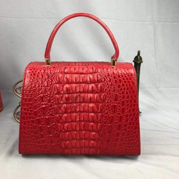 Women Crocodile Leather Top Handle Bags Red - Image 2