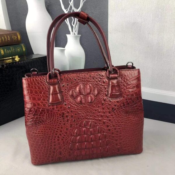 Women Crocodile Leather Top Handle Shoulder Tote Bag - Image 3